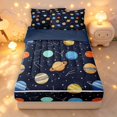 thumbnail image 1 of Manfei Cartoon Planets Zipper Queen Comforter Set with Fitted Sheet and 2 Pillowcases,Sprinkle Print Zipper Bedding Set,Dark Blue,Navy Blue Reversible,4pcs, 1 of 8