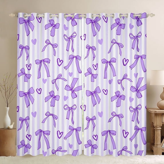 Manfei Cartoon Princess Bow Blackout Curtains,Purple Coquette Bowknot Window Curtains Pack of 2 (38x45 Each)