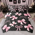 thumbnail image 1 of Manfei Cartoon Princess Bowknot 7 Pieces Bedding Comforter Set for Teens, Black Pink Ribbon Full Bedding Set, Romantic Leopard Print Reversible Fitted Sheet Flat Sheet, Luxury Bedroom Decor, 1 of 8