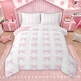 thumbnail image 1 of Manfei Cartoon Princess Bowknot Bedding Comforter Set for Teens, Kawaii Pink Ribbon Twin Comforter Sets, Stripes Abstract Reversible Bedding Set, Luxury Bedroom Decor, 2 Pieces, 1 of 9