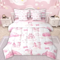 Manfei Cartoon Princess Castle 7-Piece Twin Bedding Sets,Fairy Tale Theme Bedding Comforter Set,Pink White Sheet Sets For Girls,Super Cozy Room Decor Reversible