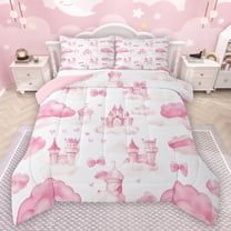 Manfei Cartoon Princess Castle Bedding Comforter Set,Fairy Tale Theme Twin Comforter Sets,Pink White Bedding Set For Girls,Super Cozy Room Decor Reversible,2pcs