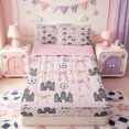 thumbnail image 1 of Manfei Cartoon Princess Castle Zipper Twin Comforter Sets with Fitted Sheet and 2 Pillowcases,Pink Kawaii Bowtie Zipper Bedding Set,Pink Reversible,4pcs, 1 of 7