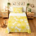 thumbnail image 1 of Manfei Cartoon Pug Paw Twin Sheets, Dog Bone Silhouette Bedding, Yellow White, 3 Pieces, 1 Flat Sheet, 1 Fitted Sheet and 1 Pillowcase, 1 of 6