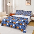 thumbnail image 1 of Manfei Cartoon Pumpkin Full Size Sheets for Kid, Gothic Castle Bat Bed Sheets, Blue Horror Halloween Sheet Sets, Ultra Soft Home Decor, 4pcs, 1 of 7