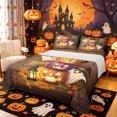 thumbnail image 1 of Manfei Cartoon Pumpkin King Sheets 4pcs, Kawaii Black Cat Ghost Happy Halloween Bedding, Orange Brown White,1 Fitted Sheet, 1 Flat Sheet and 2 Pillowcases, 1 of 5