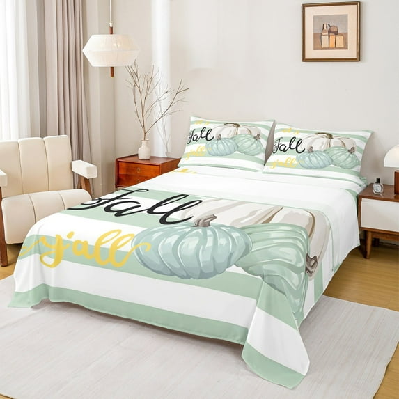 Manfei Cartoon Pumpkin Twin Sheet Sets, Fall Festival Sheet Set Twin, Harvest Theme Bed Sheets Set Twin Size, Lightweight Room Decorative, 3 Pieces