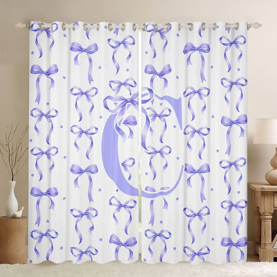 Manfei Cartoon Purple Bow Letter C Monogrammed Black Out Curtains for Girls Teens,Polka Dots Cute Alphabet Curtains Pack of 2 (42x63 Each) for Kids,Super Cozy Room Decor