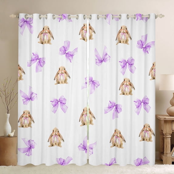 Manfei Cartoon Rabbit Blackout Curtains,Cute Coquette Bowknot Curtains Pack of 2 (42x84 Each)