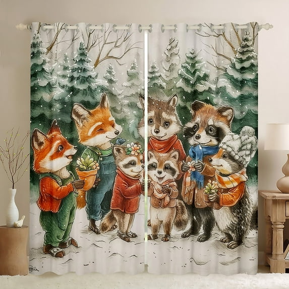 Manfei Cartoon Raccoon Black Out Curtains for Teens, Vintage Fairy Tale Animal Curtains Pack of 2 (42x63 Each), Western Christmas Bedroom Curtains, Curtains and Drapes Decor