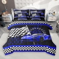 thumbnail image 1 of Manfei Cartoon Race Car 7pcs Bedding Comforter Set for Kids, Blue Honeycomb Buffalo Plaid Queen Bedding Sets, Modern Extreme Sports Reversible Queen Sheet Sets, Luxury Bedroom Decor, 1 of 8