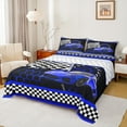 thumbnail image 1 of Manfei Cartoon Race Car Twin Sheet Sets for Kids, Blue Honeycomb Buffalo Plaid Twin Fitted Sheet, Modern Extreme Sports Flat Sheet, Luxury Bedroom Decor, 3-Piece, 1 of 7