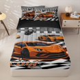 thumbnail image 1 of Manfei Cartoon Racing Cars Zipper Full Size Comforter Sets with Fitted Sheet and 2 Pillowcases,Checkered Flag Zipper Bedding Set,Orange,Black Reversible,4pcs, 1 of 8