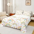 thumbnail image 1 of Manfei Cartoon Rainbow Bed Sheets for Girls, Colorful Blossoms King Sheets, Kawaii White Sheet Set, Breathable Home Decor 4pcs, 1 of 7