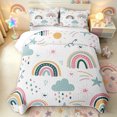 thumbnail image 1 of Manfei Cartoon Rainbow Bed Spread Queen, Graffiti Stars Cloud Queen Coverlet Set, White Teal, 3pcs, 1 Quilt and 2 Pillowcases, 1 of 7
