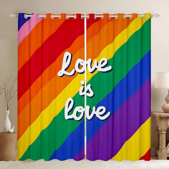 Manfei Cartoon Rainbow Blackout Curtains, Letter Love is Love Curtains Pack of 2 (42x84 Each), Multicolor
