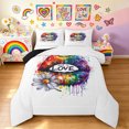 thumbnail image 1 of Manfei Cartoon Rainbow Full Size Comforter Sets, Rustic Groovy Daisy Bedding Comforter Set, White Blue, Black Reversible, 3pcs, 1 Comforter and 2 Pillowcases, 1 of 7