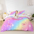 thumbnail image 1 of Manfei Cartoon Rainbow Letter C Duvet Cover Queen,Cute Bow Queen Bedding,Pink,Colorful Stars Reversible,3pcs,1 Duvet Cover and 2 Pillowcases, 1 of 6