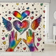 thumbnail image 1 of Manfei Cartoon Rainbow Love Shower Curtain 72Wx72L, Watercolor Graffiti Art Bathroom Curtain, Cream Blue, 1 of 5