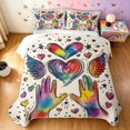 thumbnail image 1 of Manfei Cartoon Rainbow Love Twin Quilt Set, Watercolor Graffiti Art Twin Coverlet Set, Cream Blue, 2 Pieces, 1 Bedspread and 1 Pillowcase, 1 of 7