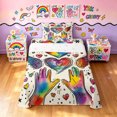 thumbnail image 1 of Manfei Cartoon Rainbow Love Twin Sheets, Watercolor Graffiti Art Bedding, Cream Blue, 3 Pieces, 1 Flat Sheet, 1 Fitted Sheet and 1 Pillowcase, 1 of 6