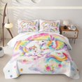 thumbnail image 1 of Manfei Cartoon Rainbow Unicorn Quilt Full,Dreamy Stars Flower Full Bedspread Sets,Pastel Multicolor,3-Piece, 1 of 7