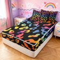 thumbnail image 1 of Manfei Cartoon Rainbow Zipper Full Size Comforter Sets with Fitted Sheet and 2 Pillowcases, Ink Leopard Print Zipper Bedding Set, Black Orange, Black Reversible, 4pcs, 1 of 7