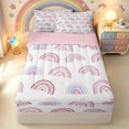 thumbnail image 1 of Manfei Cartoon Rainbow Zipper Twin Comforter Sets with Fitted Sheet and 2 Pillowcases, Cute Love Heart Zipper Bedding Set, White Purple, Pink Reversible, 4 Pieces, 1 of 7