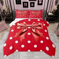 Manfei Cartoon Red Bowknot 2pcs Bedding Comforter Set for Female Girls Child,Polka Dots Twin Comforter Sets,Kawaii Bow Tie Breathable Bedding Set,Super Cozy Room Decor,Reversible