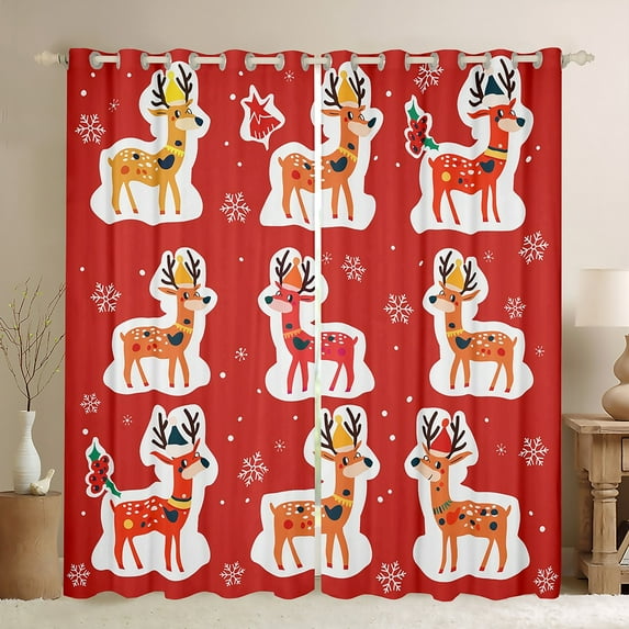 Manfei Cartoon Reindeer Print Blackout Curtains Set of 2 (52x84 Each), Kawaii Christmas Animal Window Curtains, Winter Snowflake Curtains and Drapes, Curtains and Drapes Room Decor