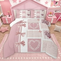 Manfei Cartoon Ribbon Bow Bedding Comforter Set for Kids, Pink Dreamy Butterfly Twin Comforter Sets, Princess Love Heart Reversible Bedding Set, Luxury Bedroom Decor, 2 Pieces
