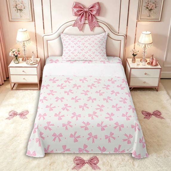 Manfei Cartoon Ribbon Bow Knot Twin Sheet Sets 3pcs for Kids Girls,Cute Polka Dots Bedding for Teens Female,Super Cozy Room Decor
