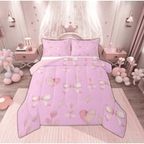 Manfei Cartoon Ribbon Teens Bedding Comforter Set, Kawaii Pink Floral Twin Comforter Sets, Princess Bowknot Bow Reversible Bedding Set, Luxury Bedroom Decor, 2 Pieces