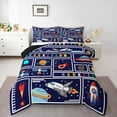 thumbnail image 1 of Manfei Cartoon Rocket 2pcs Bedding Comforter Set,Geometric Plaid Twin Comforter Sets,Galaxy Universe Bedding Set,Super Cozy Boys Bedroom Decor,Reversible, 1 of 8