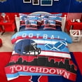 thumbnail image 1 of Manfei Cartoon Rugby Helmet Twin Bedding Sets 7-Piece for Kids, Modern American Sports Bedding Comforter Set, Football Touchdown Reversible Sheet Sets, Blue Red Luxury Bedroom Decor, 1 of 7