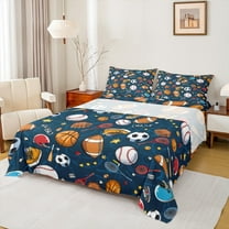 Manfei Cartoon Rugby Soccer Twin Sheet Sets, Basketball Player Twin Fitted Sheet, Cartoon Football Soccer Flat Sheet, Lightweight Room Decor, 3pcs