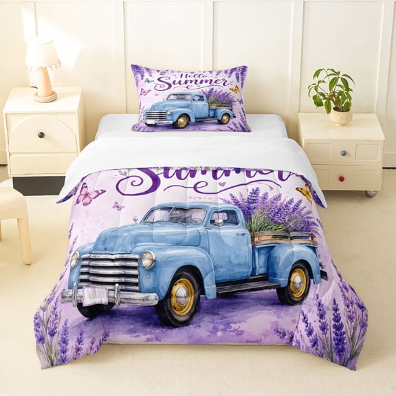 Manfei Cartoon Rv Twin Comforter Sets,Lavender Print Bedding Set,Purple,2 Pieces,1 Comforter and 1 Pillowcase