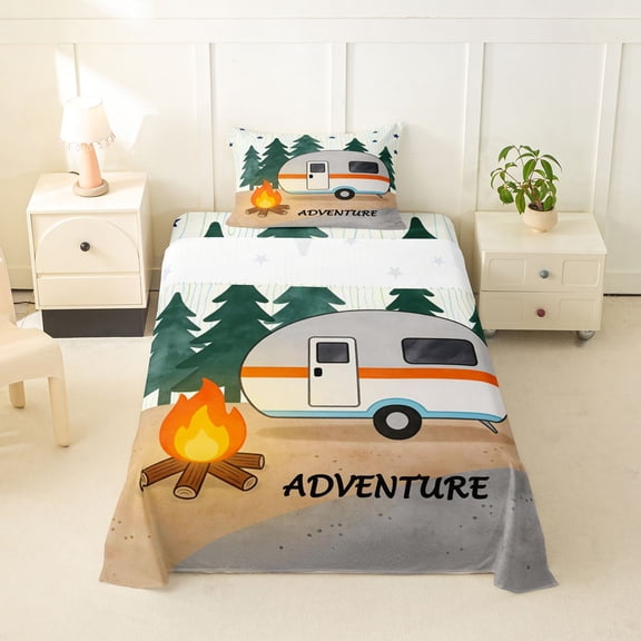 Manfei Cartoon Rv Twin Sheets,Cute Stars Bedding,Green,3 Pieces,1 Fitted Sheet and 1 Pillowcase