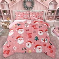 Manfei Cartoon Santa Claus Bedding Comforter Set,Red Xmas Stocking Twin Comforter Sets,Happy Christmas Bedding Set For Teens,Super Cozy Room Decor Reversible,2-Piece