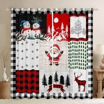 Manfei Cartoon Santa Claus Black Out Curtains for Child, Merry Christmas Curtains Pack of 2 (42x63 Each), Patchwork Plaid Bedroom Curtains, Window Curtains Bedroom Decor