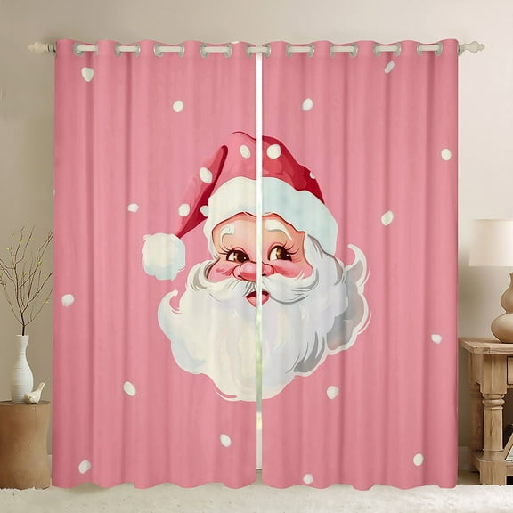 Manfei Cartoon Santa Claus Black Out Curtains for Kid, Merry Christmas Curtains Pack of 2 (42x63 Each), Pink Princess Style Bedroom Curtains, Curtains and Drapes Room Decor