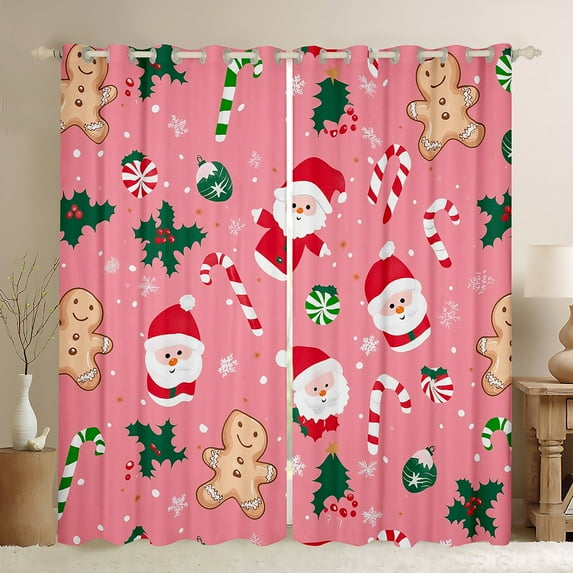 Manfei Cartoon Santa Claus Black Out Curtains for Kids, Cute Gingerbread Man Curtains Pack of 2 (42x63 Each), Fairy Tale Christmas Theme Bedroom Curtains, Window Curtains Bedroom Decor
