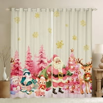Manfei Cartoon Santa Claus Black Out Curtains for Kids, Pink Christmas Tree Curtains Pack of 2 (42x63 Each), Kawaii Reindeer Penguin Snowman Bedroom Curtains, Curtains and Drapes Bedroom Decor
