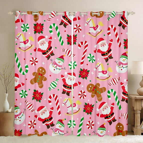 Manfei Cartoon Santa Claus Blackout Curtains Set of 2 (52x84 Each),Kawaii Gingerbread Man Window Curtains,Merry Christmas Curtains and Drapes For Girls,Luxury Bedroom Decor