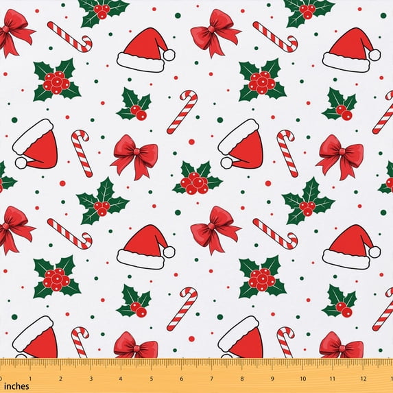 Manfei Cartoon Santa Clays Sled Fabric by the Yard 5 Yards, Kawaii Xmas Fabric for Sewing, White Red