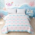 thumbnail image 1 of Manfei Cartoon Sea Shark Quilt King, Simple Wave King Coverlet Set, Sky Blue Pink, 3 Pieces, 1 Bedspread and 2 Pillowcases, 1 of 7