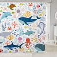 thumbnail image 1 of Manfei Cartoon Sea Shark Shower Curtain 72Wx72L, Undersea Animal Bathroom Curtain, White Blue, 1 of 5
