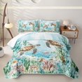 thumbnail image 1 of Manfei Cartoon Sea Turtle Twin Quilt Set,Calm Ocean Plant Twin Coverlet Set,Green,2 Pieces, 1 of 7