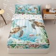 thumbnail image 1 of Manfei Cartoon Sea Turtle Zipper Twin Comforter Sets with Fitted Sheet and 2 Pillowcases,Calm Ocean Plant Zipper Bedding Set,Green,Polkadot Reversible,4pcs, 1 of 8