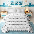 thumbnail image 1 of Manfei Cartoon Shark Quilt King, Simple Abstract Wave King Coverlet Set, White Gray, 3-Piece, 1 Bedspread and 2 Pillowcases, 1 of 7